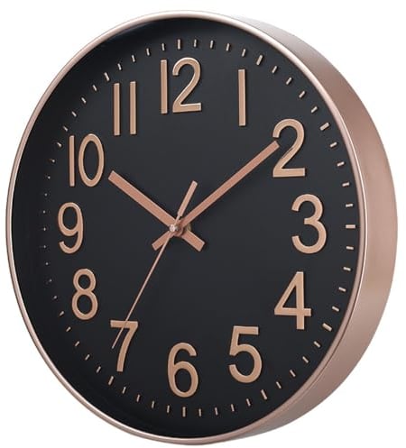 Esteopt Wall Clock 12 Silent Non-Ticking Modern Wall Clocks Battery Operated for Office, Home, Bathroom, Kitchen, Bedroom, School, Living Room Black&Rosegold