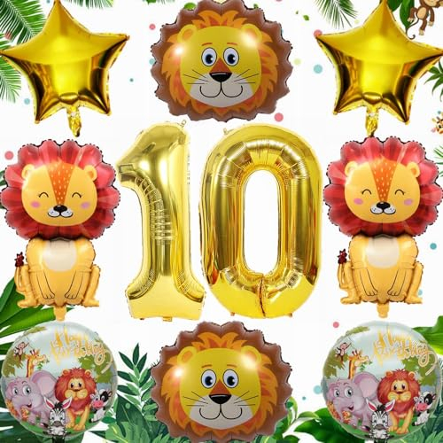 Yunchu Online 10.Geburtstag Dschungel Dekoration Löwe Luftballon Set 10 Geburtstag Junge Mädchen Dschungel Tiere Folienballons Luftballons 10. Geburtstag 10 Jahr Dschungel Geburtstag Dekoration