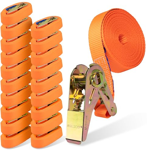HASKYY Spanngurte mit Ratsche 10er Set, Zurrgurte Ratschengurte 5m*27mm Befestigungsriemen 400-800 daN orange