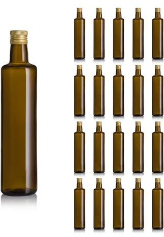 Espirito Rebelde Confezione da 20 bottiglie di olio in vetro scuro da 250 ml: protezione UV, tappi in metallo, ideali per olio d'oliva, aceto e vari liquidi