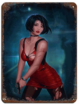 FrySky Resident Evil Ada Wong Poster 8 Blechschilder Vintage Metall Pub Club Cafe Bar Zuhause Wandkunst Dekoration Poster Retro 30 x 40 cm