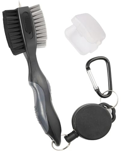 Lesunsul Golf Club Brushes, Golf Cleaning Tool, with Retractable Cleaning Nails, Nylon and Wire Bristles Oversize Double Brush Head with 2ft Retractable Zip-line Metal Buckle (Grey)
