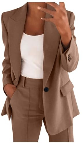 Hosenanzug Damen Festlich Elegant Einfarbig Blazer Zweiteiler Set Revers Langarm 2pc Anzug Outfit Locker Anzugjacke und Lang Anzughose Bequem Business Jacke Plus Size Arbeitsanzug S-5XL