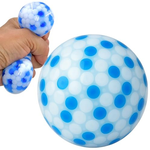 MIJOMA Antistress-Quetschball mit Perlenfüllung – Stressabbau & Muskeltraining, Spaßiges Kneten, Ideal für Büro & Reisen, 7cm (Weiß/Blau)