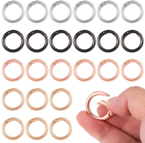 Nogeqi 24 Stück Karabinerhaken Rund Klein, Karabiner Rund 25mm, Schlüsselring Klein, Schlüsselanhänger Ringe, Schlüsselringe 25mm Runder Ring Zinklegierung für Diy Handwerk Machen Rucksack