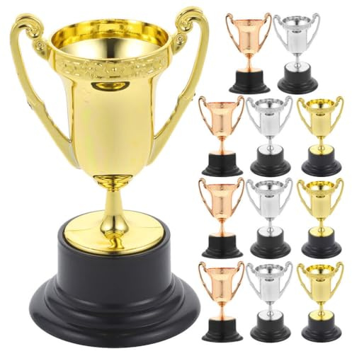STOBOK Plastic Trophy Toys for Kids Small Gold Silver Bronze Mini Award Cups 3.3 Inch Party Prizes and Competition Rewards