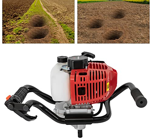 52 cc, trapano a benzina a 2 tempi, motore a benzina, 6500 rpm, con manico, trapano a cilindro, per superfici a terra, trapano trivellatore (senza trapano)