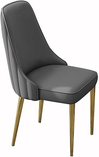 OZSSLJJ Esszimmerstühle, moderner PU-Lederstuhl mit hoher Rückenlehne, gepolsterter weicher Sitz, Schreibtischstuhl for den Haushalt, stabile Beine aus Eisenkunstmetall(Cement Gray,Gold feet)