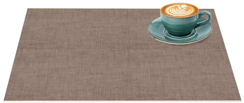 ANRO Platzset Leinenoptik Braun 35x50 cm – 1 Stück, abwaschbar | Nässe bleibt oben, die Möbelplatte darunter trocken. Schnell aufgelegt und ebenso schnell verstaut.