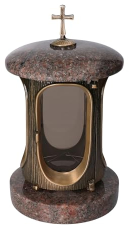 Stilvolle Grablaterne Granit Himalaya Bronze Höhe 28 cm/Ø 15 cm Stilvolle Granitlaterne Elegant Grablampe Grablicht Grableuchte Bronze mit sockel
