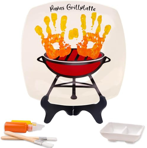 Geschenk Papa Weihnachten Papa Geschenk DIY-Teller Handabdruck Ornament mit Standhilfe, Papas Grillplatte Papa Geschenk Geburtstag Vatertag Weihnachten Geschenke für Papa von Tochter und Sohn.