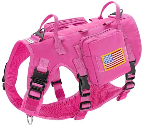 Forestpaw Hundegeschirr, taktisches Hundegeschirr mit Griff, kein Ziehen, Militär-Stil, Weste, mit Taschen, verstellbar für mittelgroße und große Hunde, Hot Pink, Brustumfang 54,6–114,3 cm