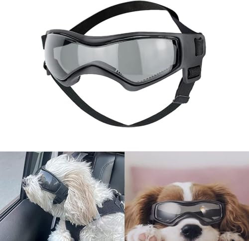 Voarge Sonnenbrille für Hunde UV Schutzbrille, Sonnenbrille mit Einstellbar Gummiband, Winddichte Hunde Motorradbrille-Schwarz, S