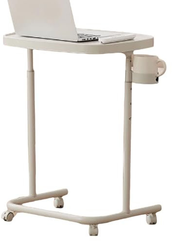 Beistelltisch Klappbar Versenktes Design Der Arbeitsplatte Betttisch Auf Rollen, Tisch Für Bett Mit Neigung Höhenverstellbar in DREI Positionen Eisen(White)