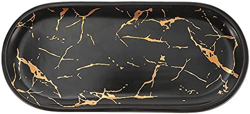 YXUANYZNB Plateau ovale en céramique marbrée - Assiettes à dessert en porcelaine - Plat à steak - Présentoir à bijoux - Cadeau de mariage - Décoration d'intérieur - Noir