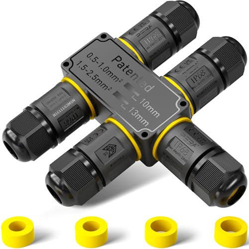 PEBA Kabelverbinder Wasserdicht 3 polig, 5-Wege IP68 Wasserdichte Kabelverbinder 4-12 mm Kabeldurchmesser, Verteilerdose außen, Verbindungsklemme mit Hebel für Outdoor, Abzweigdose Schwarz