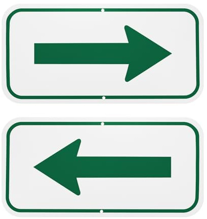 M METERXITY Lot De 2 Panneaux Fléchés Verts, 11,81 x 5,91 Pouces en Aluminium Réfléchissant Panneau à Flèche Unidirectionnel pour Décorations Extérieures de Pelouse Jardin Sol [Blanc/Vert]