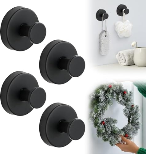 HOIDOKLY Lot de 4 crochets à ventouse pour couronnes sur verre, fenêtre, porte, miroirs de salle de bain - Sans perçage - Pour suspendre des serviettes de douche, des couronnes - Noir