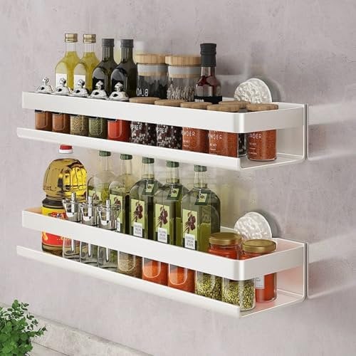 Porta Spezie per Cucina da Appendere 2 Pezzi Porta Spezie in Acciaio Inox 30cm Porta Spezie con Ventosa da Cucina Porta Spezie Senza Foratura da Parete Mensola da Cucina per Barattoli di Spezie