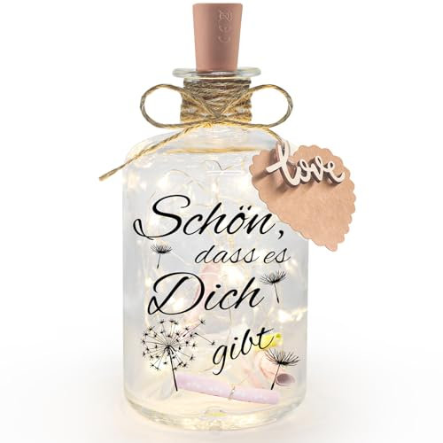 CENOVE LED Flaschenlicht, Schön dass es Dich gibt, Beleuchtete Flasche Geschenk für frauen, Freundin Lieblingsmensch Geburtstag Hochzeit Weihnachten