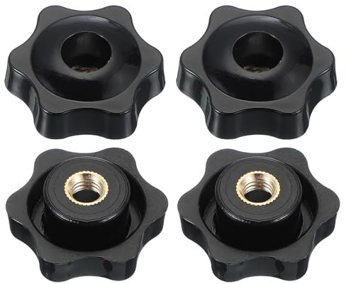 PATIKIL Tornillo De Tuerca De Perilla Pasante M8 X 38mm 4 Pcs Perillas De Estrella De Plástico Con Rosca Hembra De Latón Para Apretar Manijas Rosca Hembra Manijas Negras