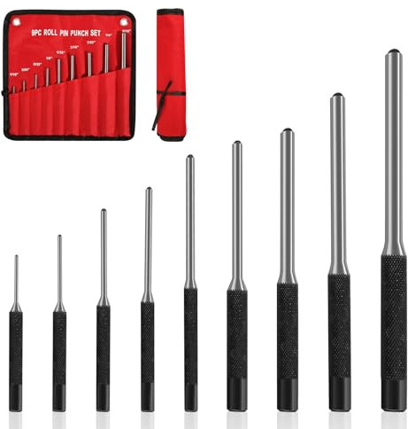 Roll Pin Punch Set, 9Pcs Pin Punch Kit with Storage Pouch, Hand Removing Repair Tool for Watch Repair Jewelry Craft