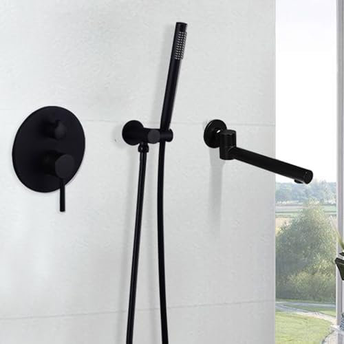 BiaoTeng Robinet de Baignoire Encastrable, Rotatif à 360° Laiton eau Chaude et Froide Mitigeur pour Baignoire avec Douchette Mural Noir