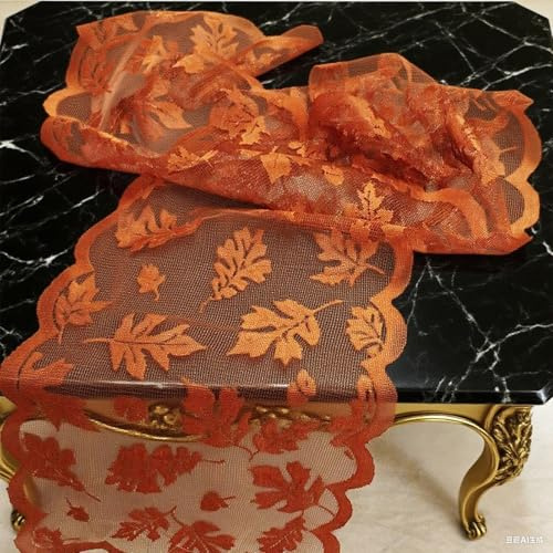 Tischläufer Herbst Dekoration, Herbstblätter Spitze Tischläufer, Orange Herbstdeko Tisch Läufer für Saisonnal Küche Tisch Dekoration, Herbstdeko, Erntedankfest Party Deko, 33x183 cm (Herbstblätter)