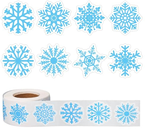 500stk Blaue Schneeflocken Aufkleber, 38mm Schneeflocken Weihnachtsaufkleber Rolle Selbstklebender Weihnachtsaufkleber für Festival Bastelumschläge Partygeschenk Dekoration (8 Stile)