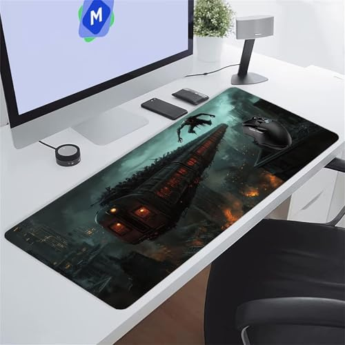 Tapis de Souris de Jeu 1500x800x2 mm XXL Tapis de Souris Gaming Grand Tapis Bureau Antidérapant avec Bords Cousus pour Gamer, Ordinateur, PC Améliore précision et Vitesse (Train Fantastique)
