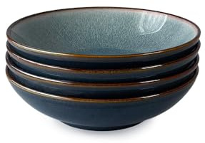 Upper Street Stavanger Blue Reactive Glaze Pasta Bowls Set of 4 | 21cm | Dishwasher Microwave Safe | Nordic Artisan Tableware | Scandi Home