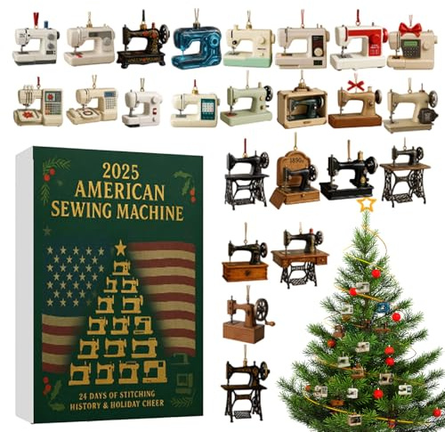 Nähmaschinen-Adventskalender 2025, 24-tägiger Weihnachtskalender Mit Nähmaschinenmotiv, 2D-Acryl-Anhänger Mit Nähmaschinenmotiv Für Bastelbegeisterte – Ideal Für Haustür, Büro, Treppenhaus, Kaminsims