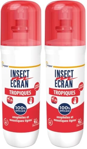 INSECT ECRAN - Anti-moustiques Tropiques – Efficacité 8h - Spray répulsif peau - Protection contre les piqûres de moustiques - Paludisme - Tropiques - 75 ml (Lot de 2)