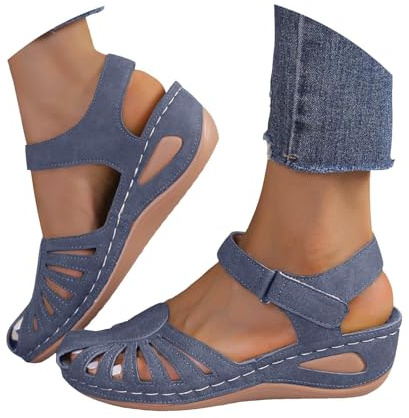 Orthopedic Sandals For Women Uk 2026,Arch Support Closed Toe Wedge Sandal Hollow Out Ankle Strap Comfortable Vintage Summer Slippers Casual Outdoor Dressy Gladiator Flip Flops Beach Shoes