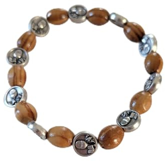 OVUNQUE PROTEGGIMI Bracelet en bois avec médailles de Saint Carlo Acutis, Bracelet élastique avec Carlo Acutis et Calice Eucharistique
