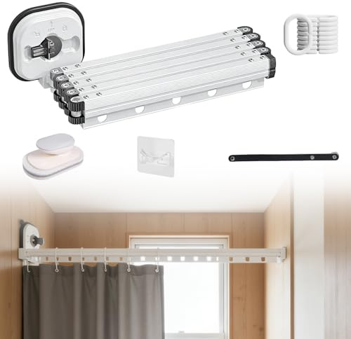 Duschvorhang Ohne Bohren,Faltbare Duschvorhangstange L/U Form Mit Saugnapf Duschvorhang, 5-Fach Faltbar Wandmontage Eckvorhangstangen mit Vorhangringen für Ecke/Badewanne (5-Fold,1.8x2M)