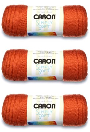 Caron Simply Soft Solids Yarn, 6oz, Gauge 4 Medium, 100% acrylic - Pumpkin - Machine Wash & Dry