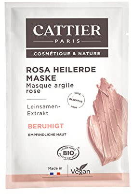 Cattier Heilerde Maske für empfindliche Haut, rosa Heilerde, Naturkosmetik, 4 x 13 ml