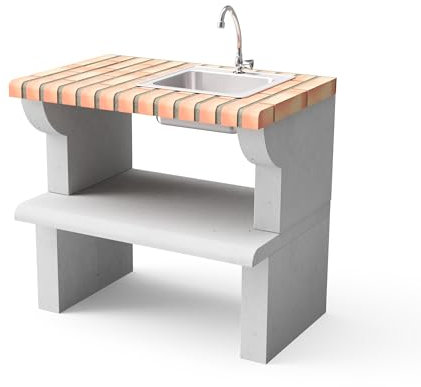 MOVELAR - Fregadero y grifo con caballete lateral Maipu Plus XL para Barbacoa de Obra Prefabricada (Gris, naranja - 86,5 x 58 x 58 cm) - Uso en Exteriores