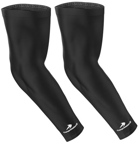 Manicotti Compressione CompressionZ - Uomo, Da donna & Giovani Da basket Shooter Maniche - Miglior Protezione Per Linfedema, UV Sun - Gomito Riscaldante per Calcio, Baseball, Da corsa, Pallavolo, & Atletica Sport (1 Coppia) - Nero, M