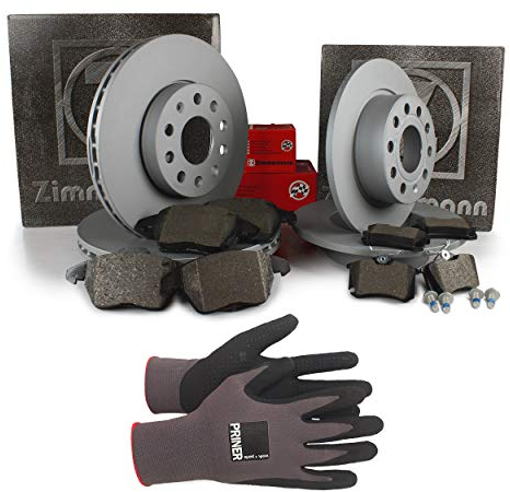 Inspektionspaket Zimmermann Bremsen Set inkl. Bremsscheiben und Bremsbeläge für vorne Ø 314 mm und hinten Ø 300 mm enthalten, 100% passend für Ihr Fahrzeug, inkl. Priner Montagehandschuhe, AN204