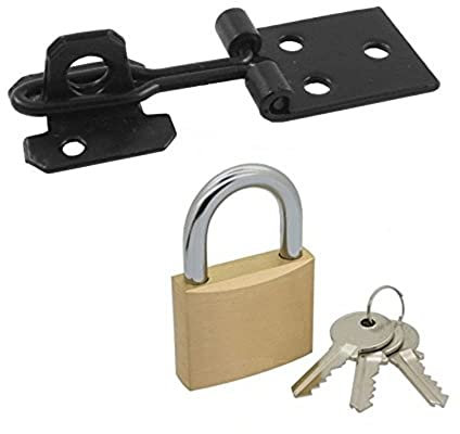 Bulk Hardware BH02465 Chiusura a Occhiello e Gancio, Finitura Laccata con Lucchetto in Ottone da 19 Mm, 100 mm, Nero