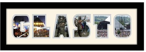 Photos in a Word Glastonbury Music Festival Black Finish Photo Frame Name Word Picture Gift 20 x 8 Inch Overall