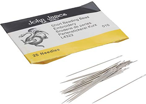 John James Short Beading Needles, Size 10, Pack of 25, Made in England, Use for Loom Weaving Beadwork, Off-Loom Stitching and Jewelry Making with Seed Beads | Made in England, Use for Loom Weaving Beadwork, Off-Loom Stitching and Jewelry Making with Seed Beads