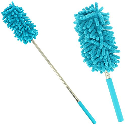 Promobo - Plumeau Chenille Télescopique Microfibre Rotatif Anti Poussière Bleu