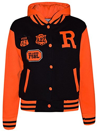 A2Z 4 Kids Boys Girls Hooded Varsity Jacket Button Fastening Coat | Contrast Sleeve Outerwear With Ribbed Trim For Everyday Comfort