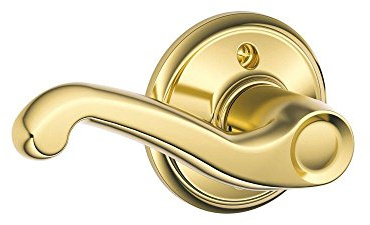 Schlage F170 FLA 605 LH Left Handed Flair Door Lever, One Sided Non-Turning Dummy Door Handle, Bright Brass