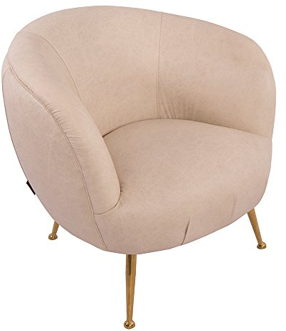 Vintage Line Loungesessel Grassi Cappuccino White Edelstahl Gold-Finish Clubsessel Ledersessel
