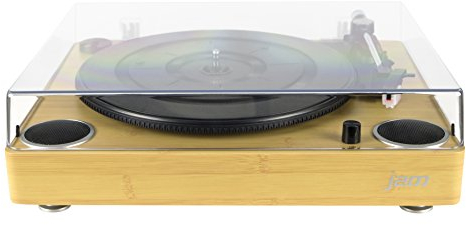 Jam Sound Plattenspieler, Vinyl-Schallplattenspieler mit eingebauten Stereo-Lautsprechern, USB-Anschluss, RCA-Ausgang, Aux-In, geeignet für 33, 45 oder 78 RPM Schallplatten, Staubschutzhülle - Holz