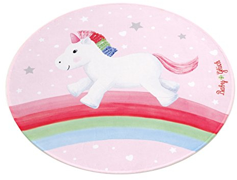 Baby Glück Kinderteppich Weich und Soft, Ø100 cm Rund Teppich in Farbe Pink, Öko-Tex zertifiziert für Kinderzimmer und Babyzimmer, freundliche Bildmotive für Babys